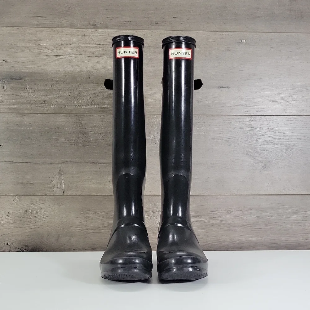 Hunter Tall Gloss Black Rain Boots Sz 7/8